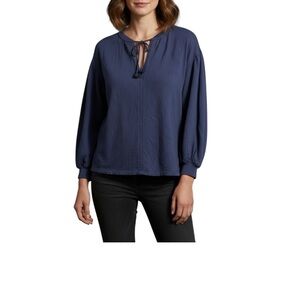 Aerie Deep Blue Oversized Blouse with Tie-Neck